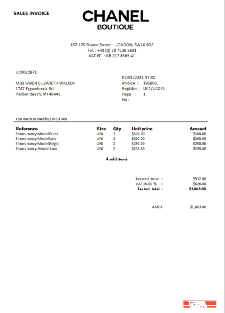 Sales Invoice Chanel Boutique PSD template